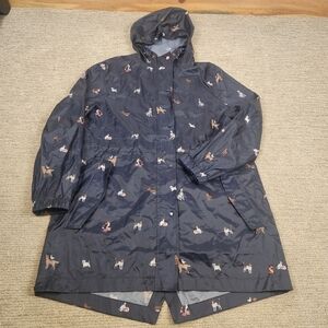Joules Right As Rain Waterproof Jacket Women 12 AOP Dog Print Navy Coat Packable